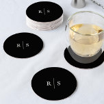 Schwarz & Ecru bearbeitbare Farbe Monogramm Hochze Runder Pappuntersetzer<br><div class="desc">Mit diesen monogramm-Untersetzer in schwarz können Sie Ihre Hochzeitscocktail-Stunden-Dekoration in elegantem Stil mit Ihren Initialen in traditioneller Serif Elfenbein-Ecru-Schrift abschließen. Ändern Sie einfach die Farben,  um Ihren Einladungen zu entsprechen,  indem Sie auf "Anpassen" klicken und die gewünschte Hintergrund- und Textfarbe auswählen.</div>