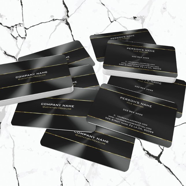 Schwarz-Edelstahl Textur Gold Streifen Akzent Visitenkarte (Von Creator hochgeladen)