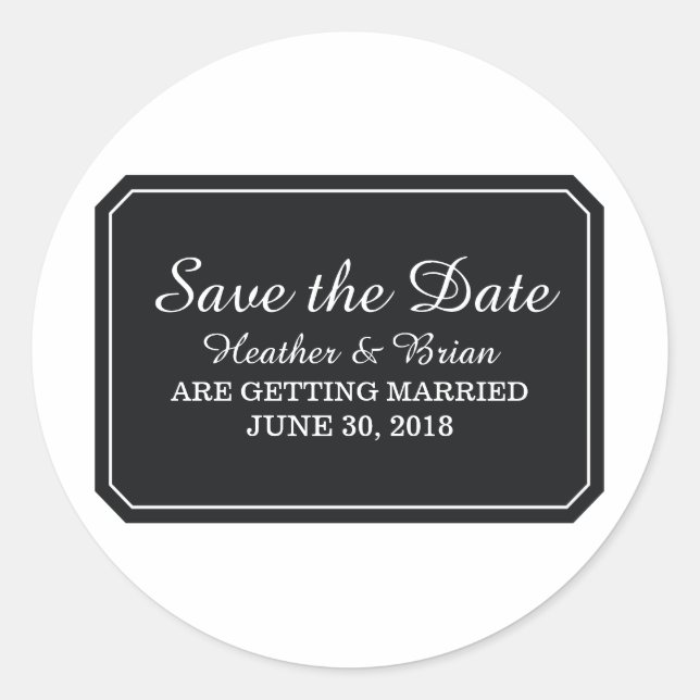 Schwarz einfach elegant Save the Date Runder Aufkleber (Vorderseite)