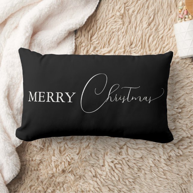 Schwarz Einfache Moderne frohe Weihnachten Custom Lendenkissen (Decke)