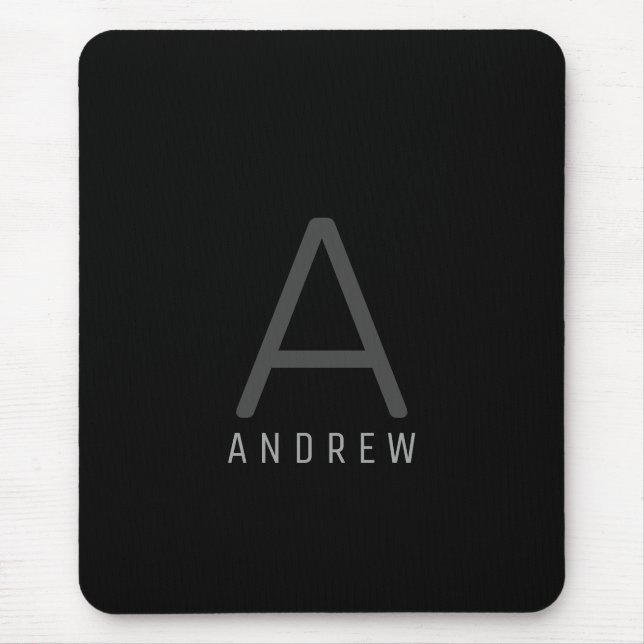 Schwarz Einfache Moderne Mit Monogramm Mousepad (Vorne)