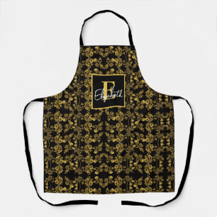 Schwarz-einfarbiges Monogram-Gold-Floral-Druckmust Schürze
