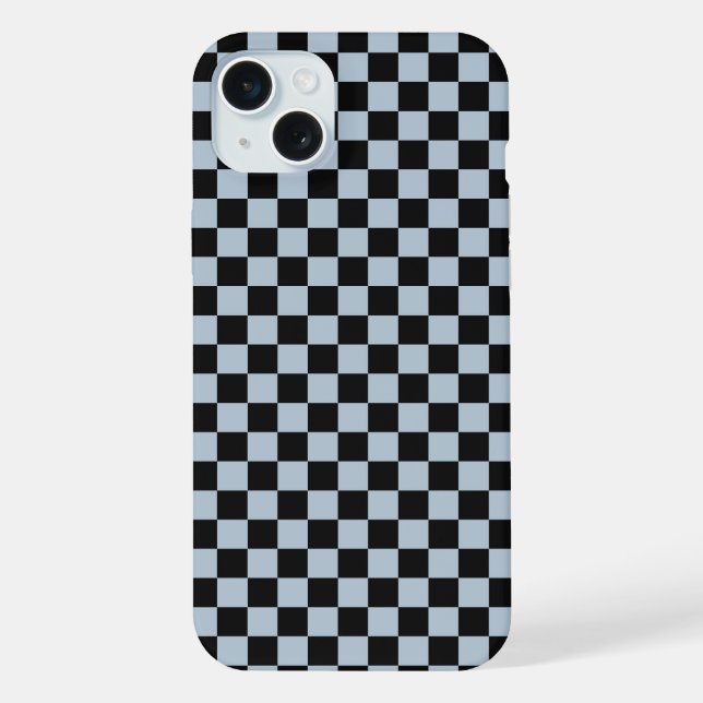 Schwarz eis kariertes Muster iPhone 15 Plus Hülle (Rückseite)