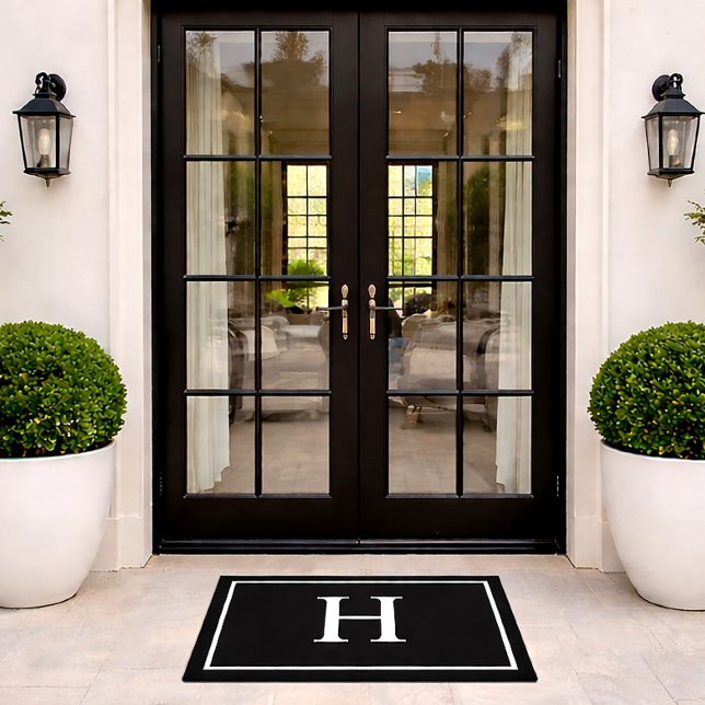Schwarz Elegant Modernes Monogramm Fußmatte (Von Creator hochgeladen)