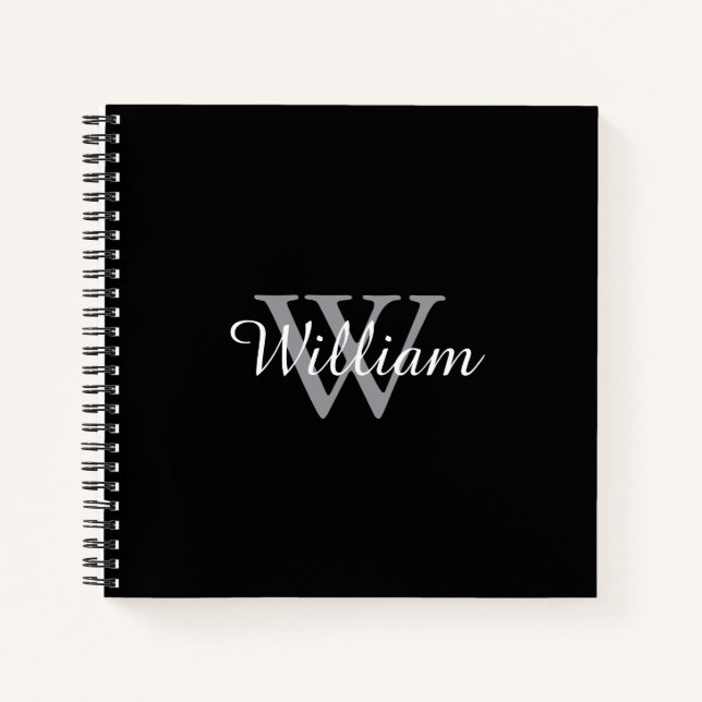 Schwarz Elegant und Personalisiertes Monogramm Notizbuch (Vorderseite)