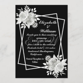 Schwarz-Elegant-Weiß-Blumenhochzeit Einladung