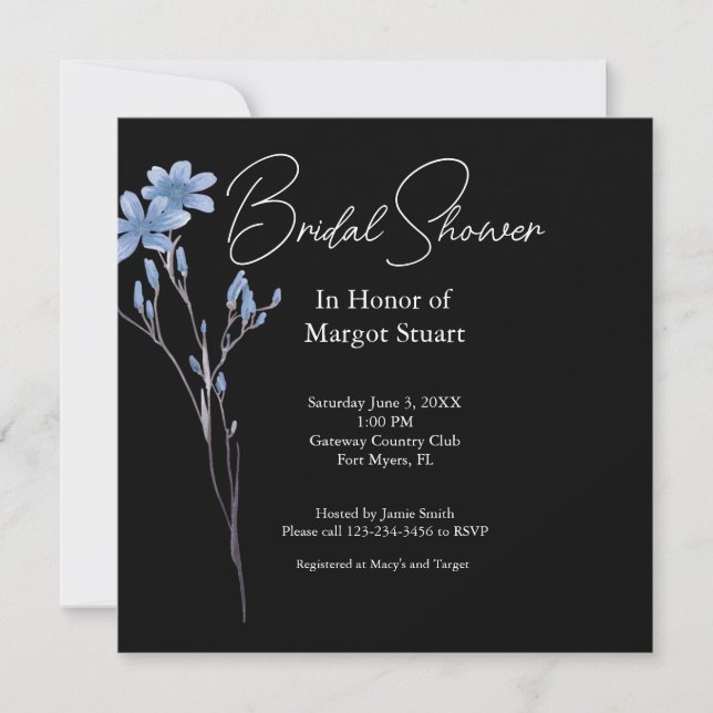 Schwarz Elegante Blume Weißes Skript-Brautparty (Vorderseite)
