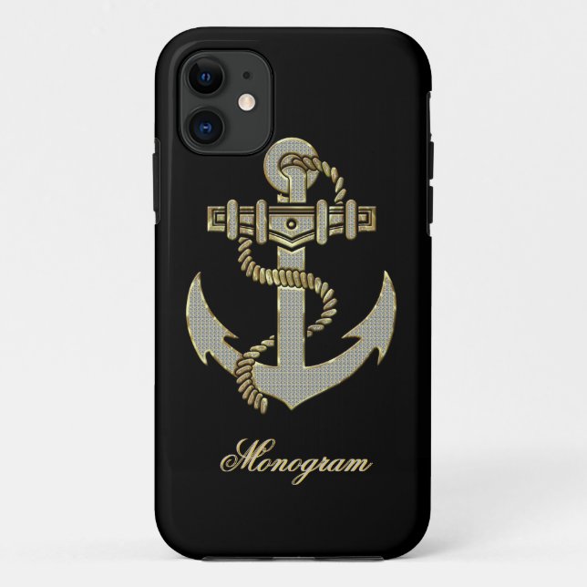 Schwarz, Elegante Diamanten und Gold Wasseranker Case-Mate iPhone Hülle (Rückseite)