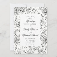 Schwarz Elegante Hand gezeichnete Blumen Hochzeit 