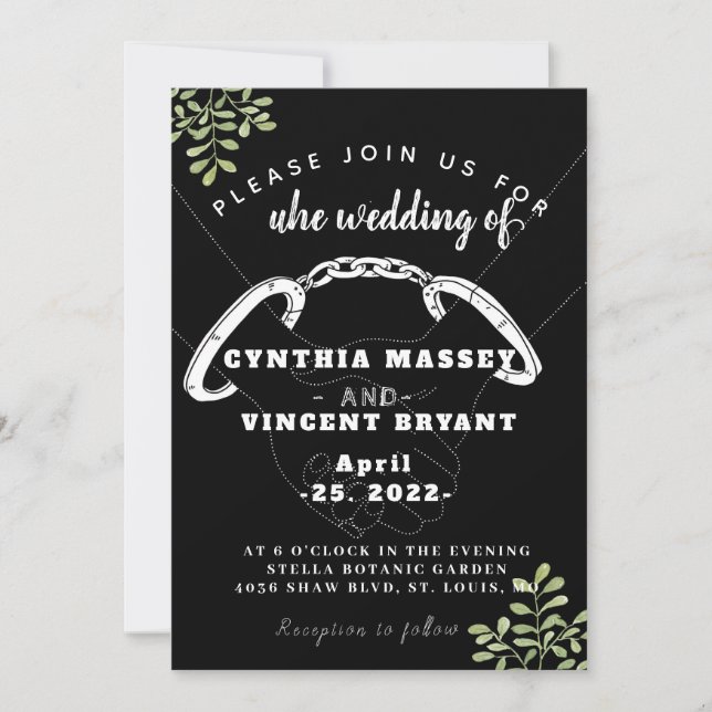 Schwarz elegante Hochzeitseinladung mit Eukaly Einladung (Vorderseite)