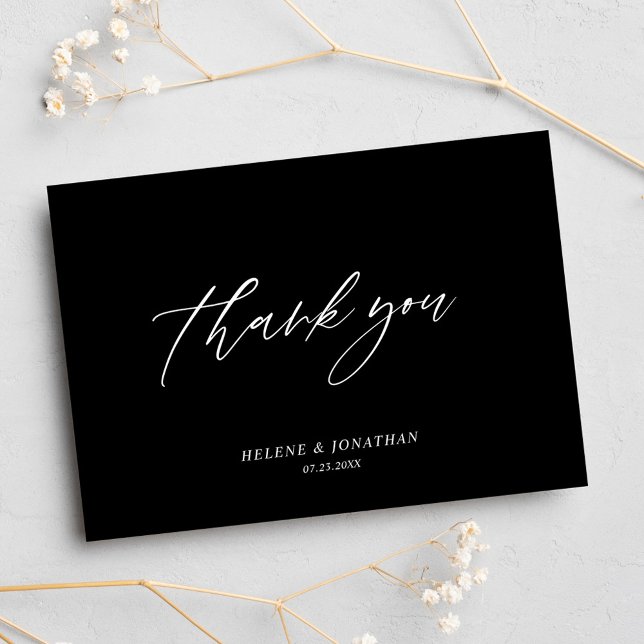 Schwarz Elegante Minimal Moderne Hochzeit Dankeskarte (Black Elegant Minimal Modern Wedding Thank You Card)