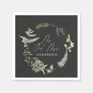 Schwarz elegante moderne botanische Skripthochzeit Serviette
