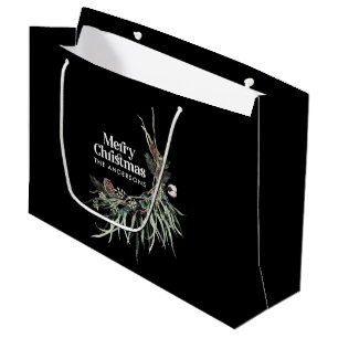 Schwarz elegante Wasserfarbe botanische Weihnachte Große Geschenktüte