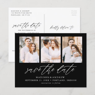 Schwarz-Elegantes Script 3 FotoCollage Save the Da Ankündigungspostkarte