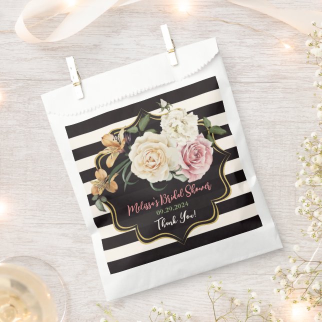 Schwarz, Elfenbein, Gold, Blumenstrauß Geschenktütchen (Ausgeschnitten)