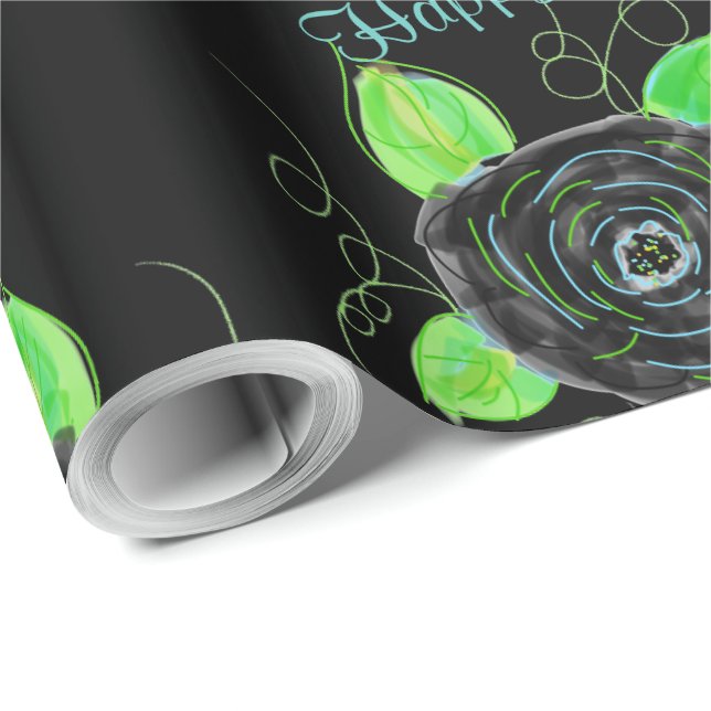 Schwarz-Extravagant-Flower-Geschenkwrap Geschenkpapier (Rolleneckpunkt)