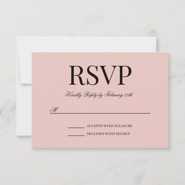 Schwarz-Extravagant-Script-Kalligrafie und Blush RSVP Karte (Vorderseite)