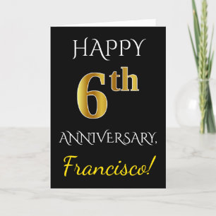 Schwarz, Falschgold 6. Hochzeitstag + Name Karte