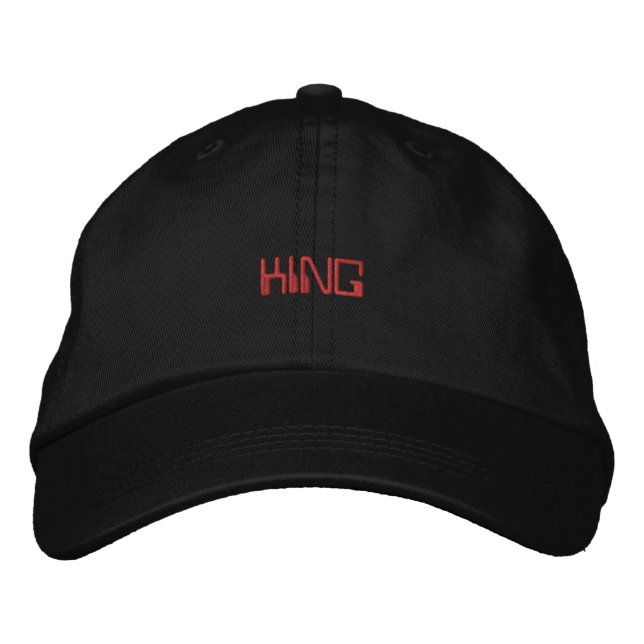 Schwarz-Farbe gedruckter King-Text-Name-Hat Bestickte Baseballkappe (Vorderseite)