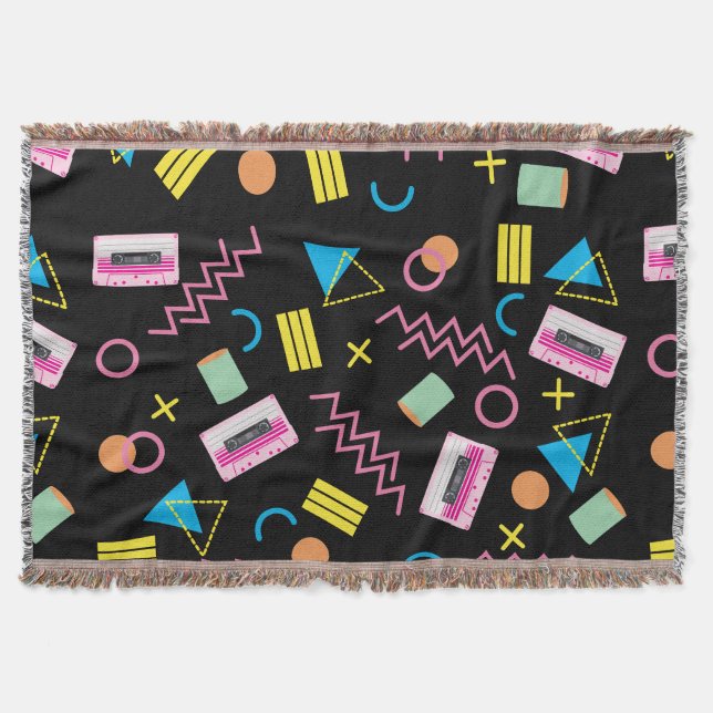 Schwarz farbenfrohe 80er Jahre Retro-Muster Decke (Vorderseite)
