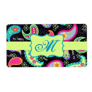 Schwarz Farbenfrohe moderne Paisley-Muster Monogra