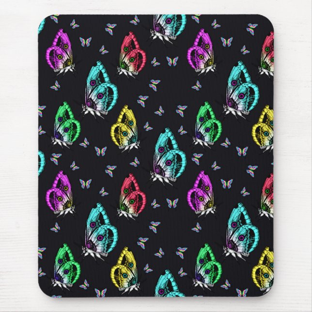 Schwarz-Farbenfrohe Schmetterlingsmuster Mousepad (Vorne)