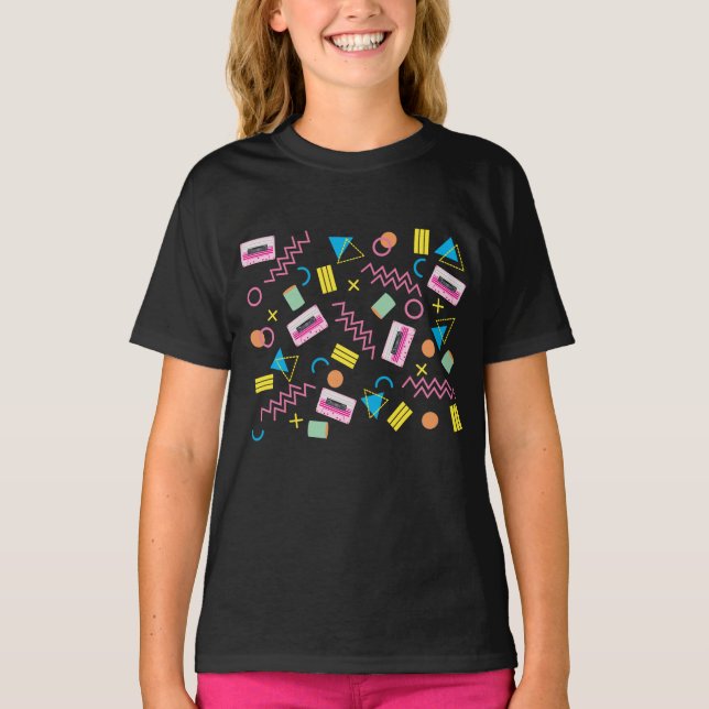 Schwarz-farbige Achtzigerjahre-Muster T-Shirt (Vorderseite)