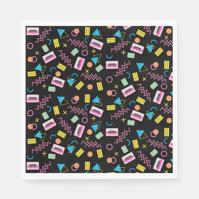 Schwarz farbige Achtzigerjahre Retro-Party-Thema 8 Serviette (Vorderseite)