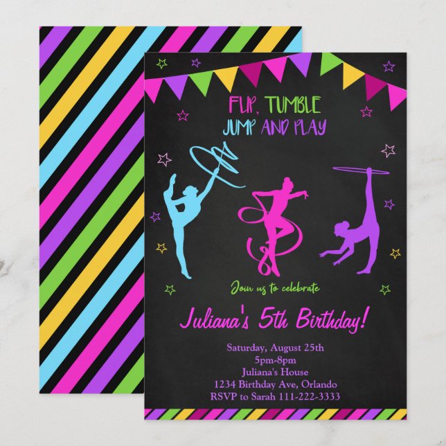 Schwarz farbige Gymnastik zum Geburtstag Einladung (Vorne/Hinten)