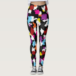 Schwarz Farbige unregelmäßige Abstrakt Leggings