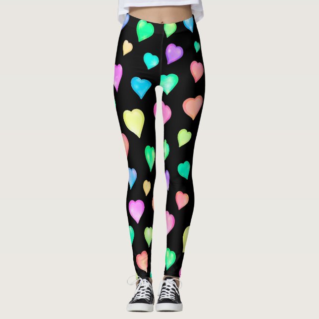 Schwarz-Farbiges Herzmuster Leggings (Vorderseite)