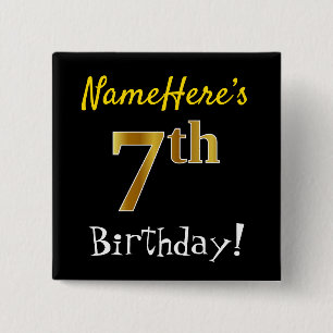 Schwarz, Faux Gold 7. Geburtstag, mit individuelle Button