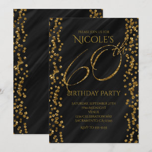 Schwarz & Faux Gold Glitter Glam 60 60. Geburtstag Einladung