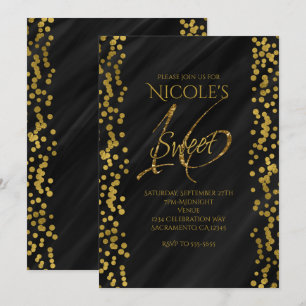 Schwarz & Faux Gold Moderne Glamour SWEET 16 Sechz Einladung