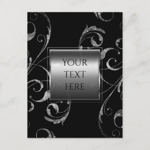 Schwarz & Faux Silber Glas Blumenstrudel Elegant Postkarte