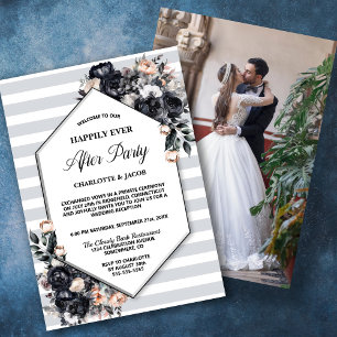 Schwarz-Floral Geometrischer Streifen Hochzeitsemp Einladung