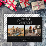Schwarz Frohe Weihnachts-Script-Familie Foto Colla Feiertagskarte<br><div class="desc">Moderne Schwarz und Weiß frohe Weihnachts-Script Familie Foto Collage Holiday Card. Weiße Schrift auf schwarz. Fügen Sie 2 Fotos hinzu,  schreiben Sie und machen Sie eine trendige und schicke Weihnachtskarte für Ihre Familie.</div>