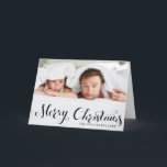 Schwarz Frohe Weihnachts-Script-Weihnachtsfotokart Feiertagskarte<br><div class="desc">Individuell anpassbare Ferienkarte mit schwarzem whimsical Skript. Ähnliche Artikel sind in meinem Laden erhältlich.</div>