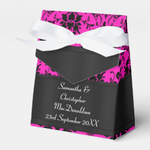 Schwarz-Fuchsienrosa-Damastenhochzeit Geschenkschachtel