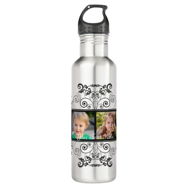 Schwarz Geblüht 4-Foto-Rahmen Trinkflasche (Vorderseite)