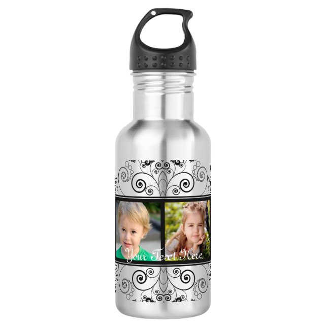 Schwarz Geblüht 4-Foto-Rahmen Trinkflasche (Vorderseite)