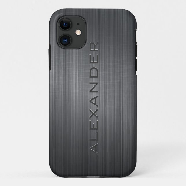 Schwarz gebürstetes Aluminium-Look-Monogramm Case-Mate iPhone Hülle (Rückseite)