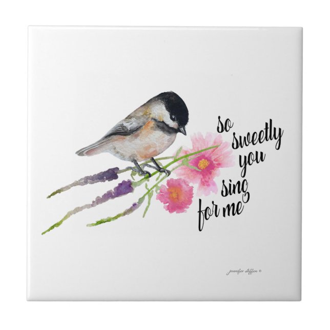 Schwarz gekappte Sweet Chickadee Wasserfarbe und S Fliese (Vorderseite)