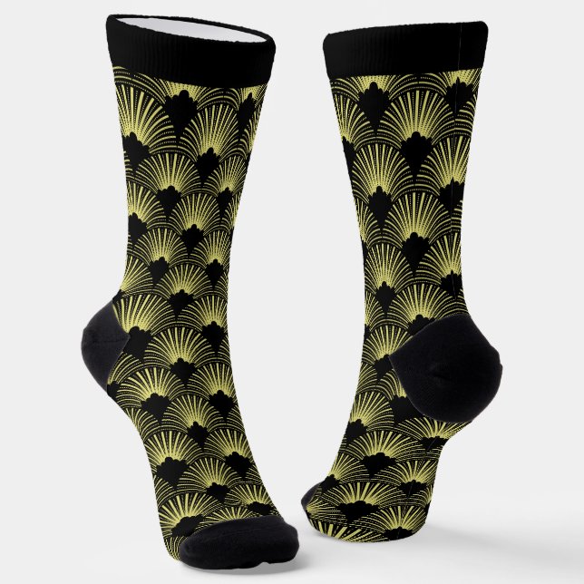 Schwarz-gelb Art Deco Muster Socken (Gewinkelt)