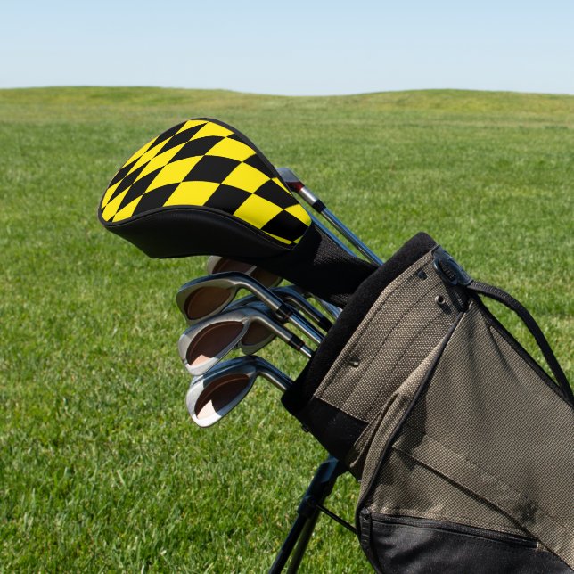 Schwarz-Gelb-Bayern Diamantfahne-Muster Golf Headcover (In SItu)