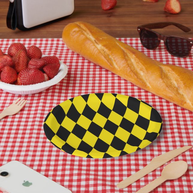 Schwarz-Gelb-Bayern Diamantfahne-Muster Pappteller (Picknick)