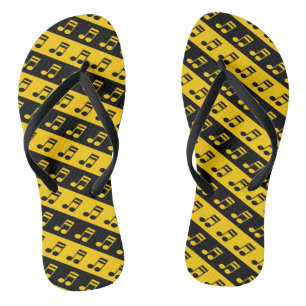 Schwarz-Gelb-Beamed-Sechzehntes Notes-Muster Flip Flops