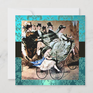SCHWARZ GELB BLAU FAHRRAD HOCHZEIT DAMAST MONOGRAM EINLADUNG