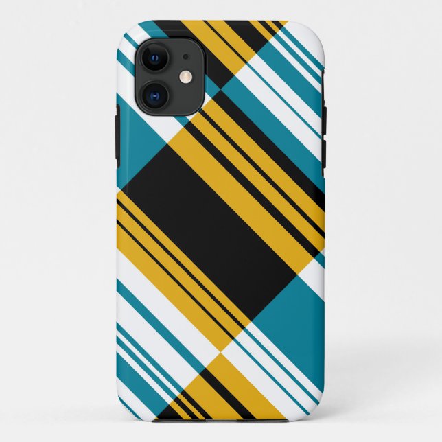 Schwarz, Gelb, Blau, weiße diagonale Streifen Case-Mate iPhone Hülle (Rückseite)