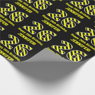 Schwarz-gelb gestreifte "26"; 26. Geburtstag + Nam Geschenkpapier